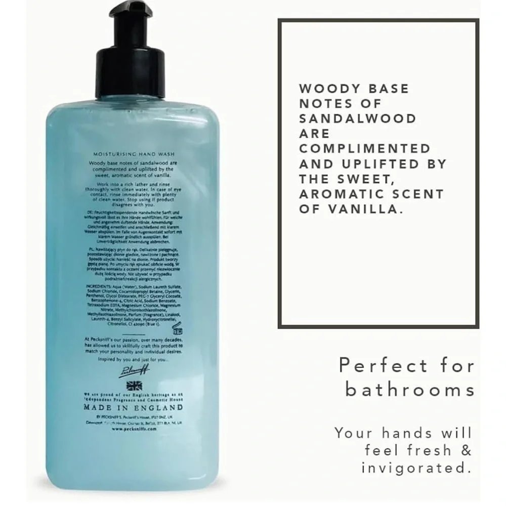NEW PECKSNIFF'S 2 Piece Set Sandalwood & Vanilla Hand Wash Pump Dispenser 750ml - Picture 3 of 5